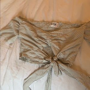 LF Seek the Label Off the Shoulder Tie Crop Top